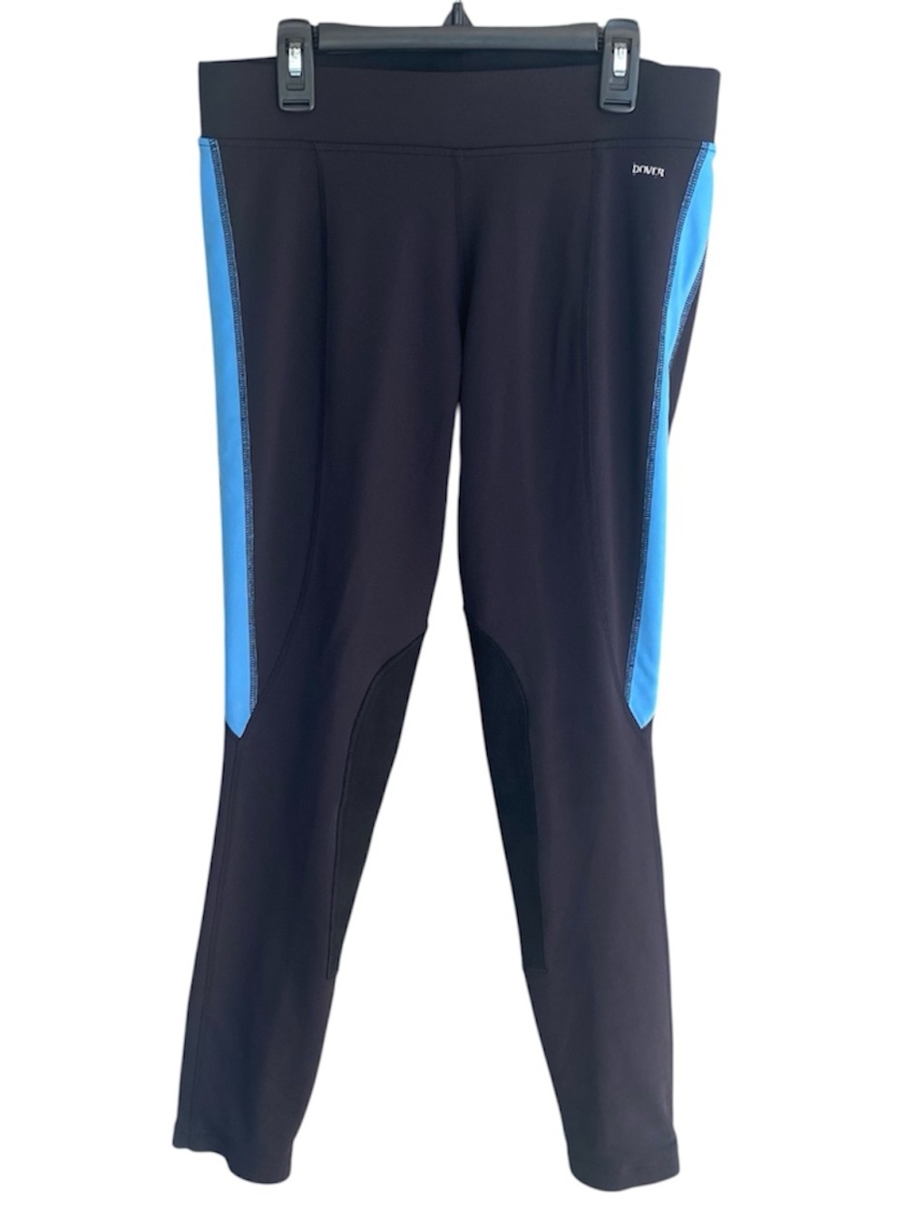 DOVER Saddlery Equestrian Breeches Tights Slip On Black Blue Side Panels Size L